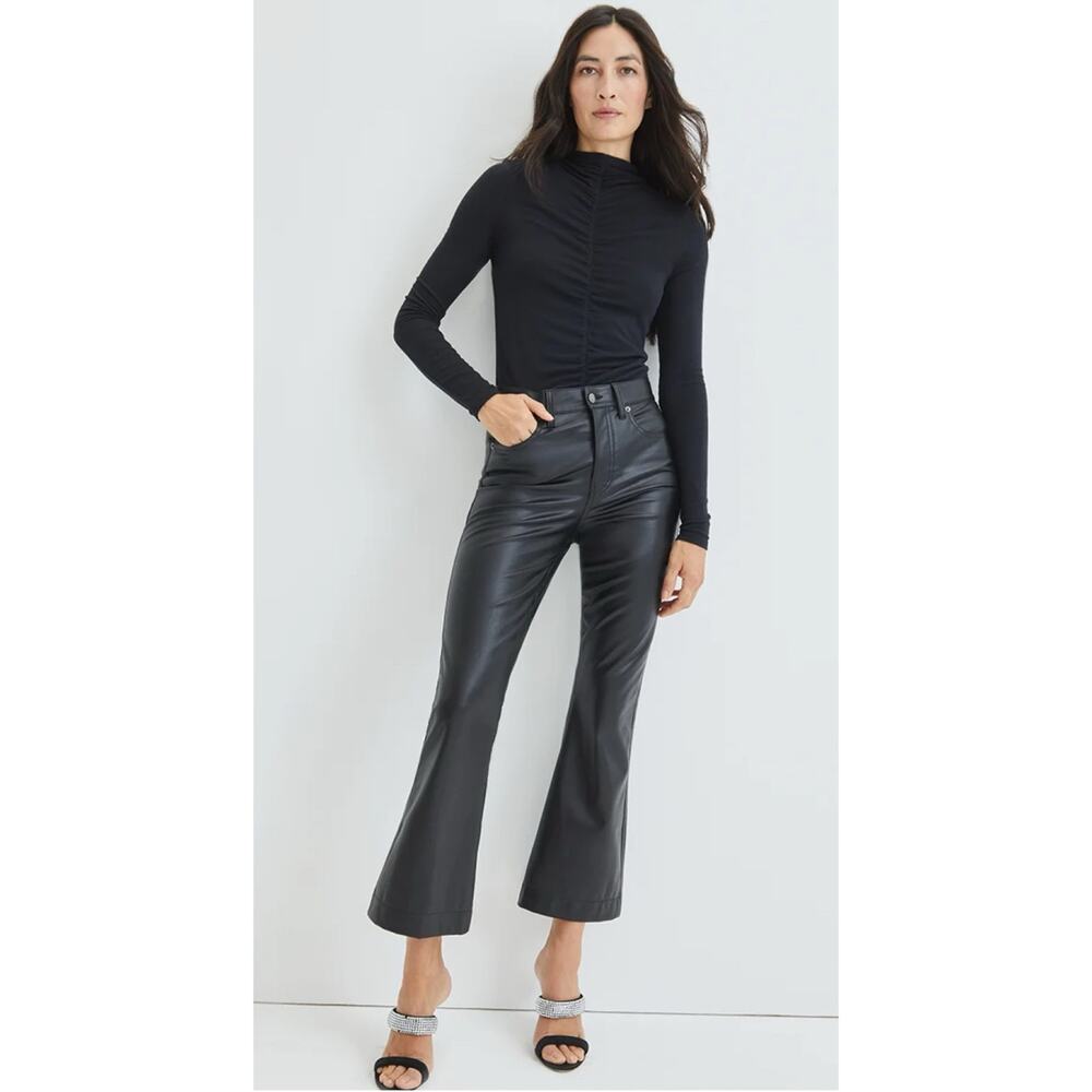 Veronica Beard Carson Ankle Flare High Rise Black Vegan Leather Pants 28